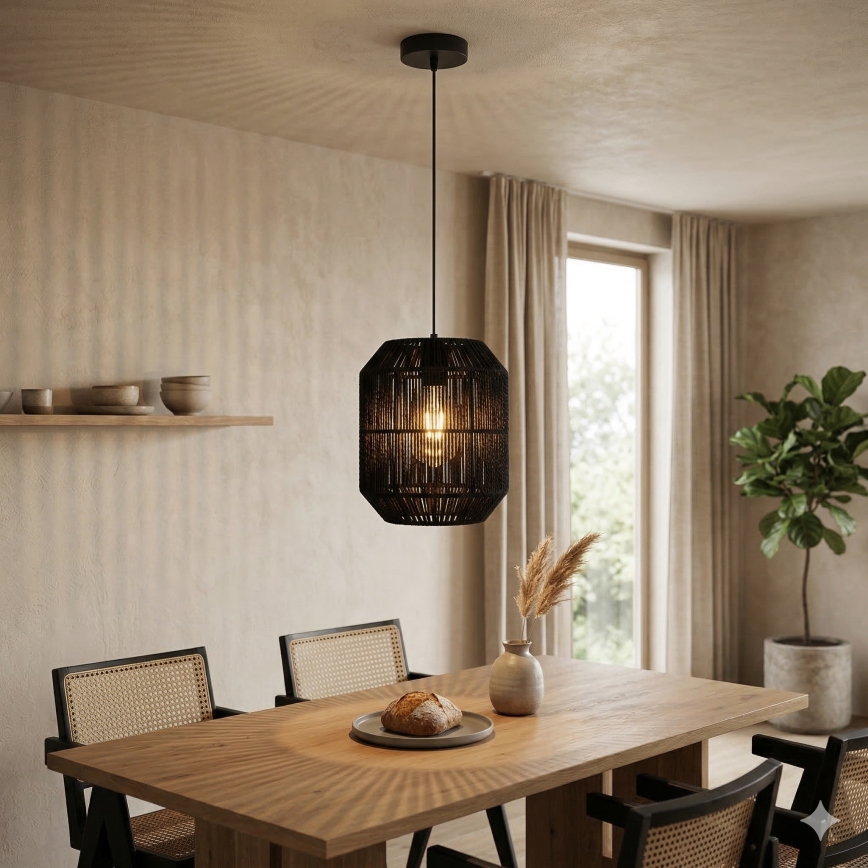Aigostar - Juhtmega rippvalgusti 1xE27/60W/230V must, läbimõõt 23 cm