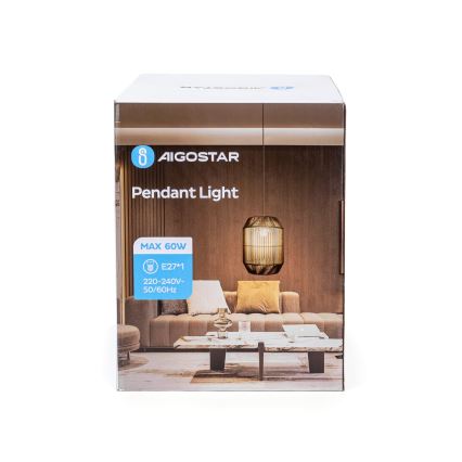 Aigostar - Juhtmega rippvalgusti 1xE27/60W/230V must, läbimõõt 23 cm
