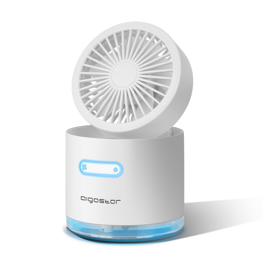 Aigostar - RGB juhtmevaba mini lauaventilaator MIST uduefektiga, 10W/5V, 2000 mAh, valge