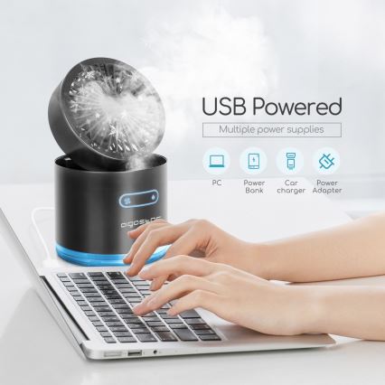 Aigostar - RGB Juhtmevaba mini lauaventilaator uduefektiga MIST 10W/5V must