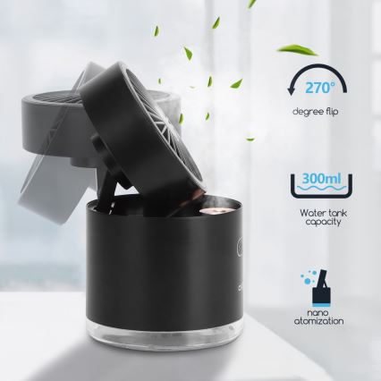Aigostar - RGB Juhtmevaba mini lauaventilaator uduefektiga MIST 10W/5V must
