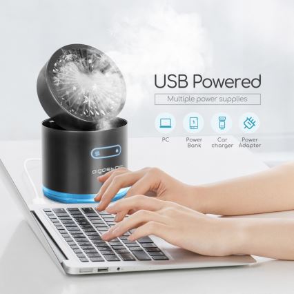Aigostar - RGB Juhtmevaba mini lauaventilaator uduefektiga MIST 10W/5V must