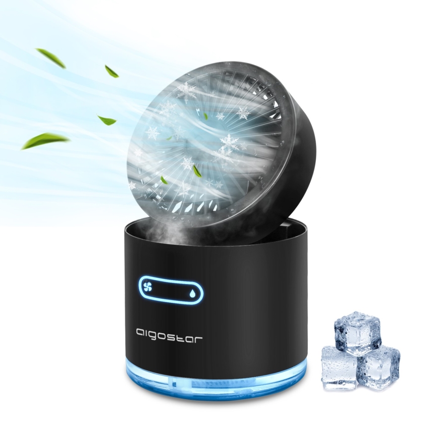 Aigostar - RGB Juhtmevaba mini lauaventilaator uduefektiga MIST 10W/5V must