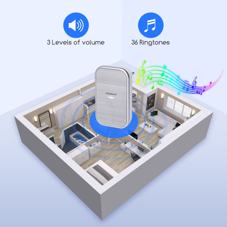 Aigostar - Traadita pistikukell 230V/12V IP44 hõbedane