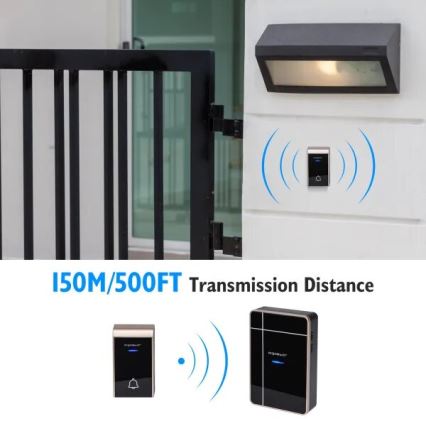 Aigostar - Juhtmevaba uksekell 3xAA/12V IP44 must/vask