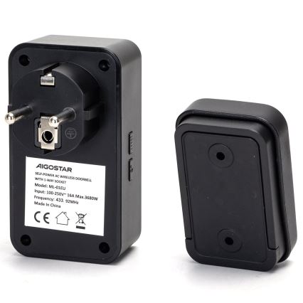Aigostar - Juhtmevaba uksekell pistikuga 1Z 230V IPX4 must