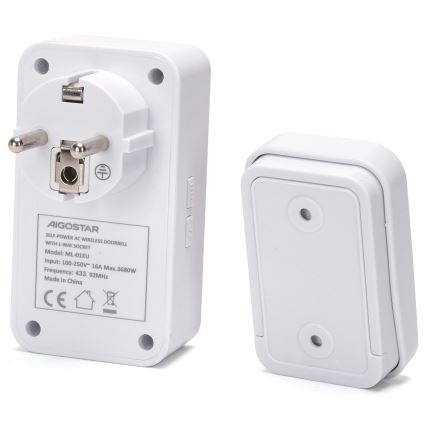 Aigostar - Juhtmevaba uksekell pistikuga 1Z 230V IPX4 valge