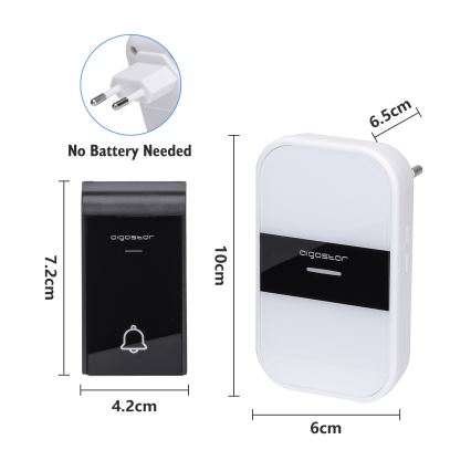Aigostar - Juhtmevaba uksekell pistikuga 230V/12V IP44 valge/must