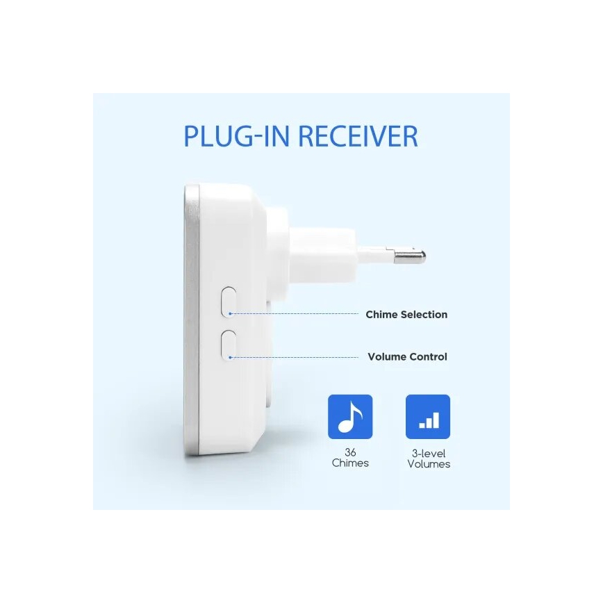 Aigostar - Juhtmevaba uksekell pistikupessa 230V valge