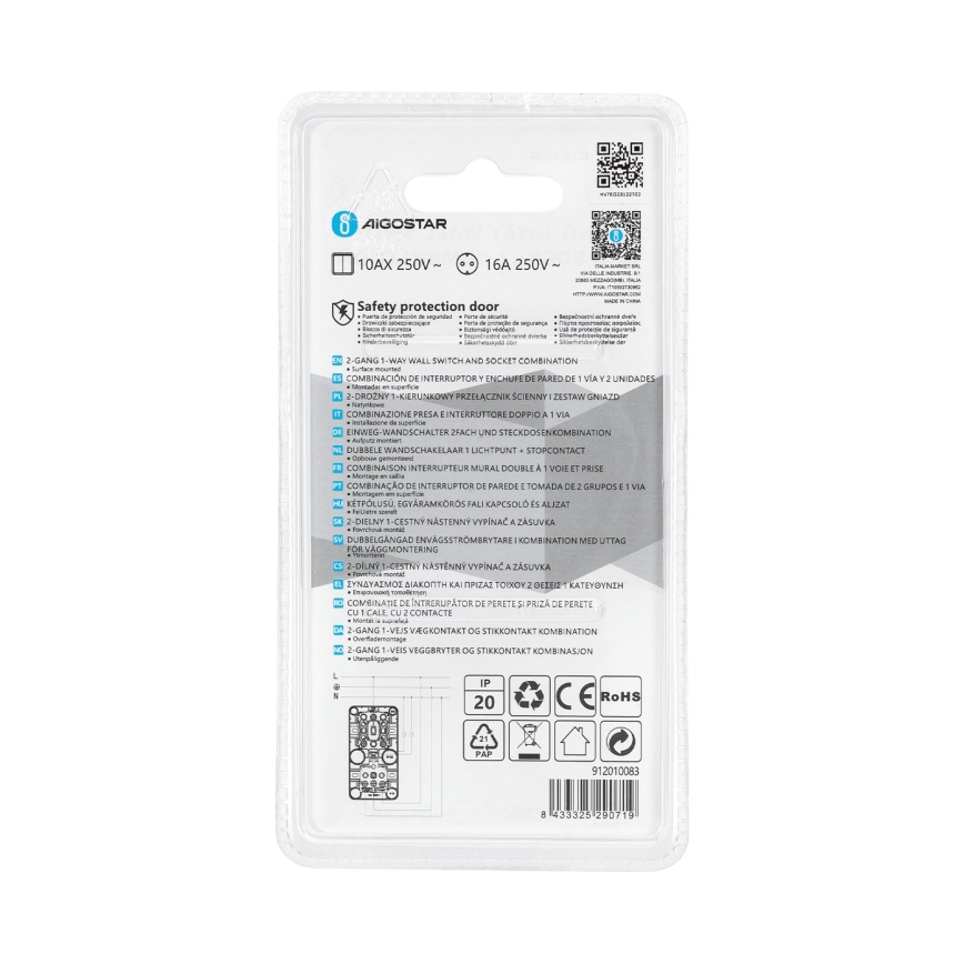 Aigostar - Kodulüliti 2P pistikupesaga 1x10A/250V