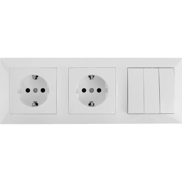Aigostar - Kolmekordne lüliti nr 3 ja 2x SCHUKO 230 V pistikupesa raamiga, valge