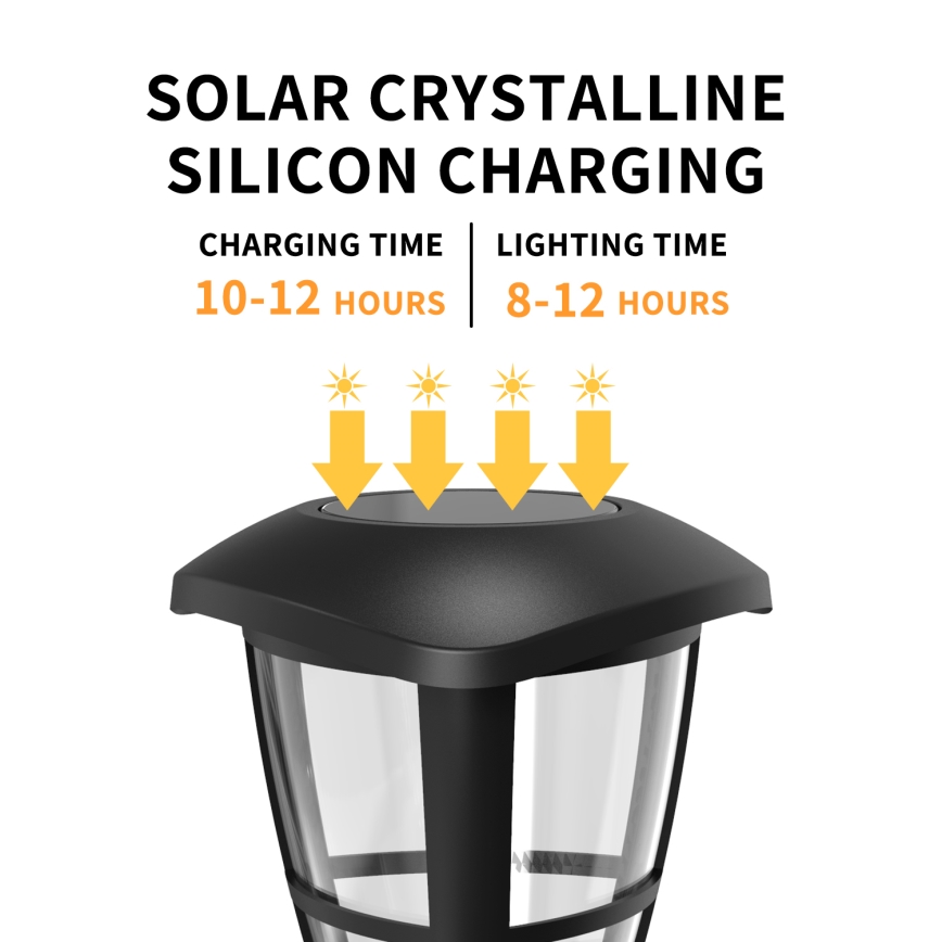 Aigostar - Komplekt 12 tk päikesepaneeliga LED-lambid LED/0,06W/2V 33,8 cm 6500K 100 mAh IP44 must