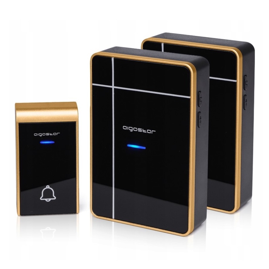 Aigostar - KOMPLEKT 2x Juhtmevaba uksekell 3xAA/12V IP44 must