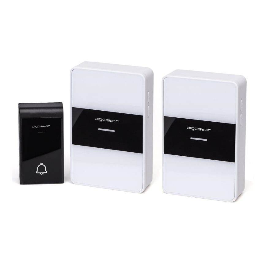 Aigostar - KOMPLEKT 2x Juhtmevaba uksekell 3xAA/12V IP44 valge/must