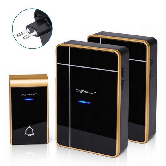 Aigostar - KOMPLEKT 2x Juhtmevaba uksekell pistikuga 230V/12V IP44 must/vask