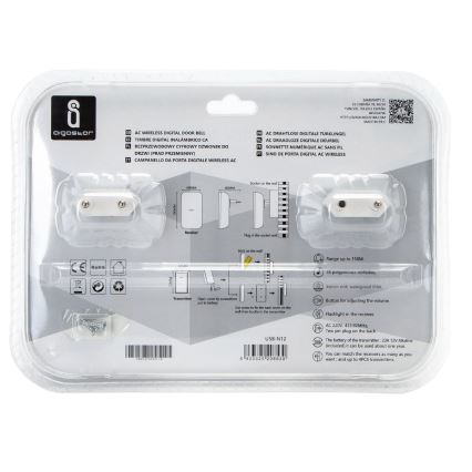 Aigostar - KOMPLEKT 2x Juhtmevaba uksekell pistikuga 230V/12V IP44 valge
