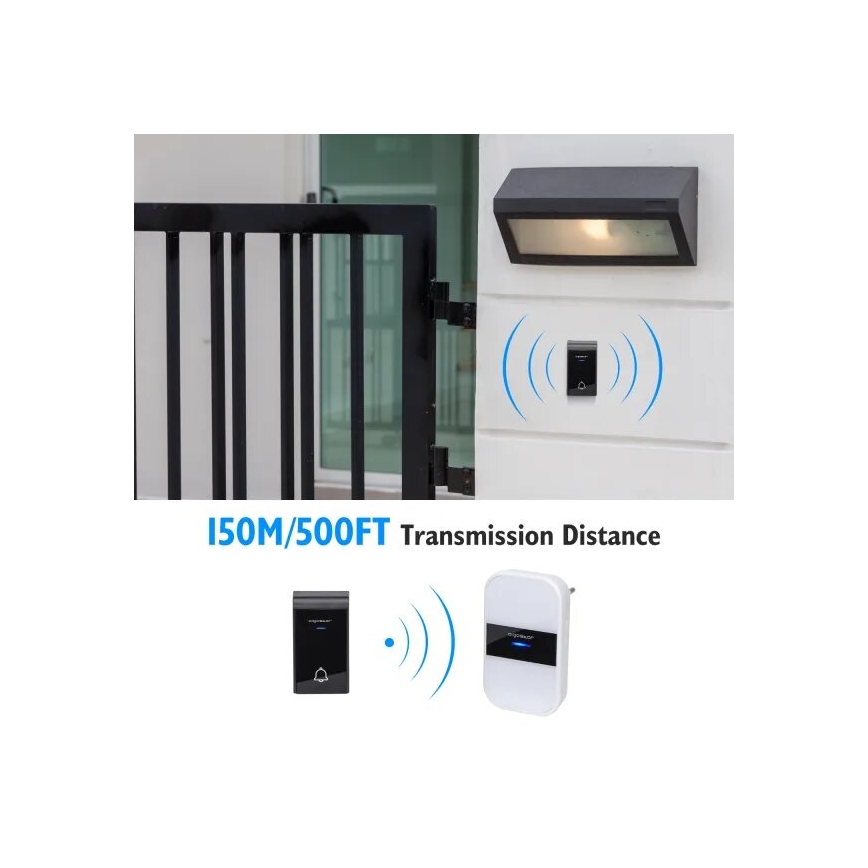 Aigostar - KOMPLEKT 2x Juhtmevaba uksekell pistikuga 230V/12V IP44 valge/must