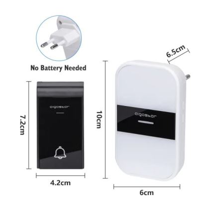 Aigostar - KOMPLEKT 2x Juhtmevaba uksekell pistikuga 230V/12V IP44 valge/must