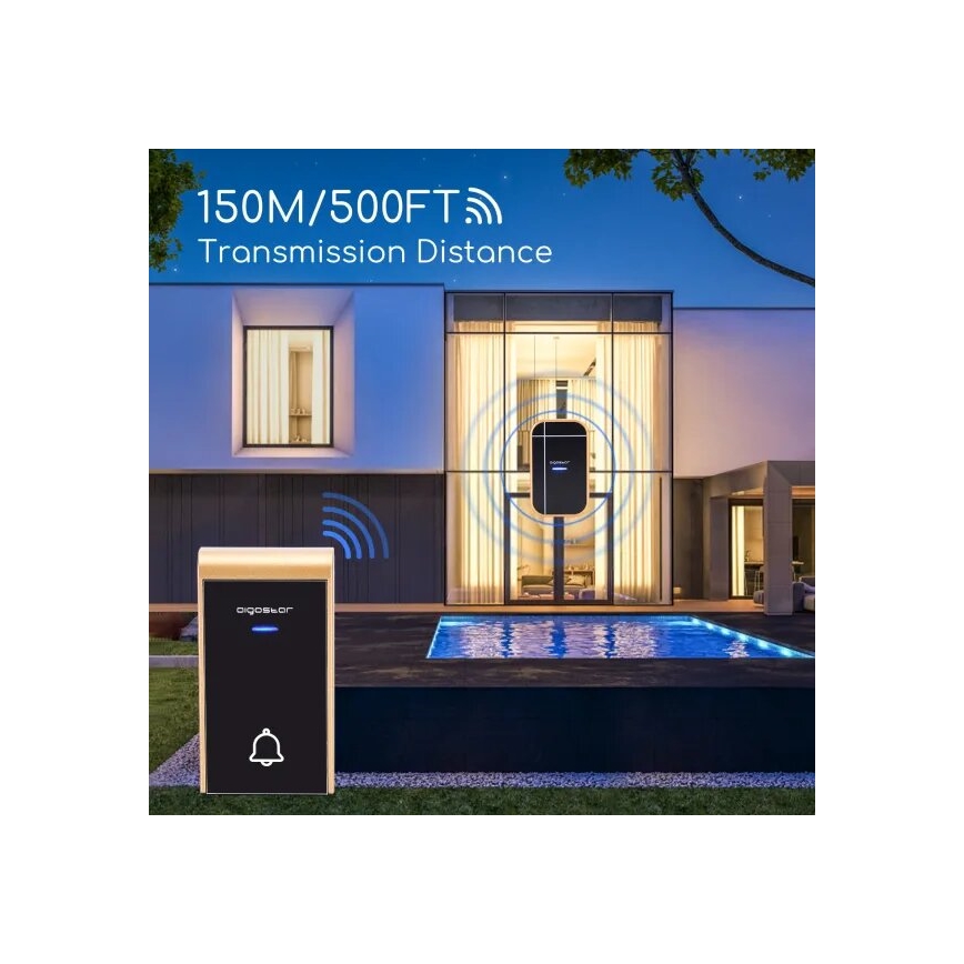 Aigostar - KOMPLEKT 2x Juhtmevaba uksekell pistikupessa 230V IP44 must/vask