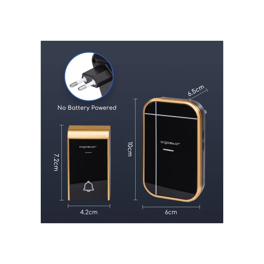Aigostar - KOMPLEKT 2x Juhtmevaba uksekell pistikupessa 230V IP44 must/vask