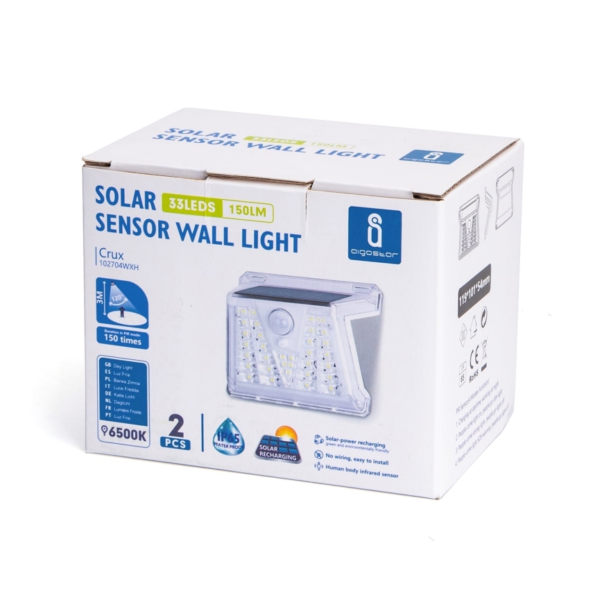 Aigostar - KOMPLEKT 2x LED Väli päikesepaneeliga valgusti anduriga LED/1,48W/3,7V IP65 1200 mAh