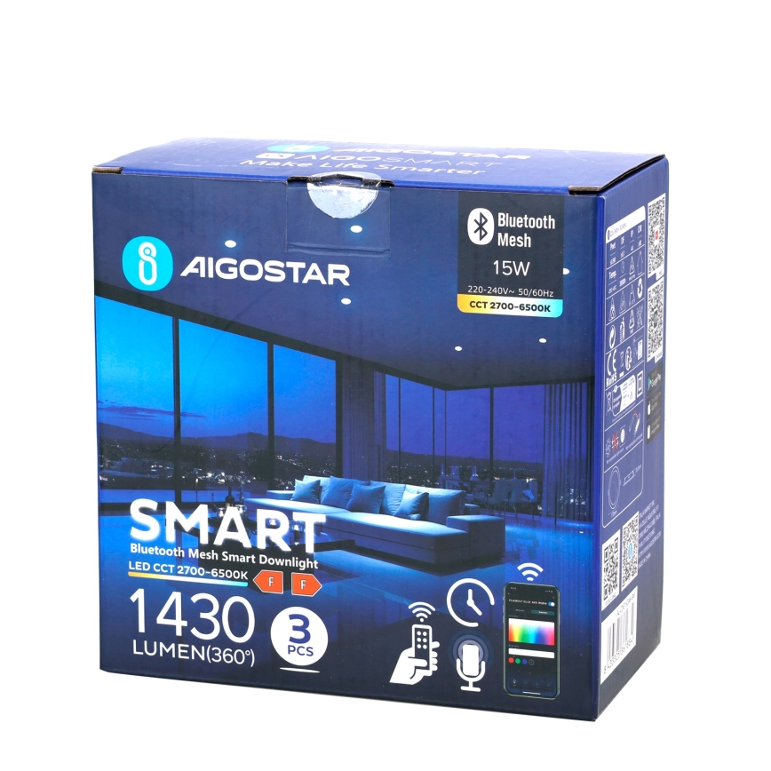 Aigostar - KOMPLEKT 3x LED Hämardatav süvistatav valgusti MESH LED/15W/230V 2700K-6500K d. 17cm