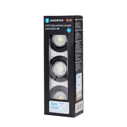 Aigostar - Komplekt 3x LED laesse paigaldatavat valgustit 1xGU10/4,5W/230V 6500K must