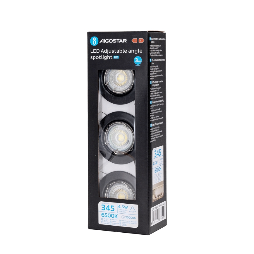 Aigostar - Komplekt 3x LED laesse paigaldatavat valgustit 1xGU10/4,5W/230V 6500K must