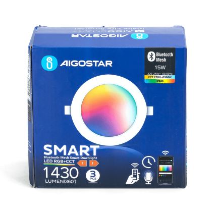 Aigostar - KOMPLEKT 3x LED RGB Hämardatav süvistatav valgusti MESH LED/15W/230V 2700K-6500K d. 17cm