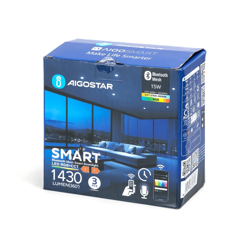 Aigostar - KOMPLEKT 3x LED RGB Hämardatav süvistatav valgusti MESH LED/15W/230V 2700K-6500K d. 17cm