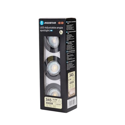 Aigostar - Komplekt 3x LED süvistatav laevalgusti 1xGU10/4,5W/230V 4000K must