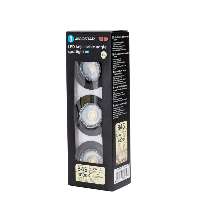 Aigostar - Komplekt 3x LED süvistatav laevalgusti 1xGU10/4,5W/230V 4000K must