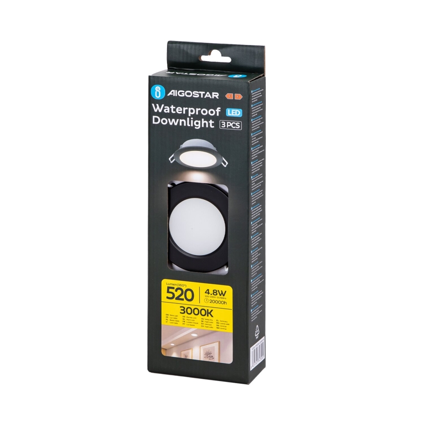 Aigostar - KOMPLEKT 3x LED Süvistatav välivalgusti LED/4,8W/230V 3000K IP65 must