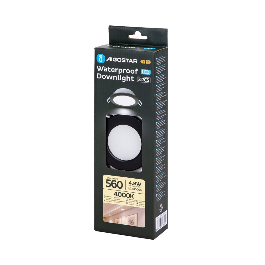 Aigostar - KOMPLEKT 3x LED Süvistatav välivalgusti LED/4,8W/230V 4000K IP65 must