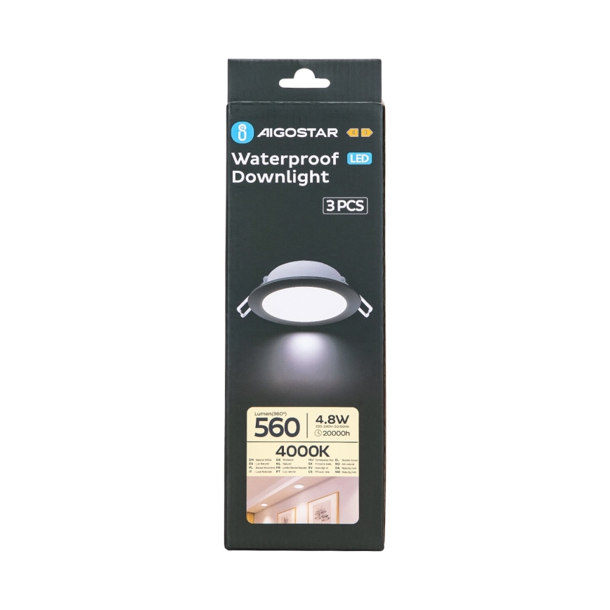 Aigostar - KOMPLEKT 3x LED Süvistatav välivalgusti LED/4,8W/230V 4000K IP65 must