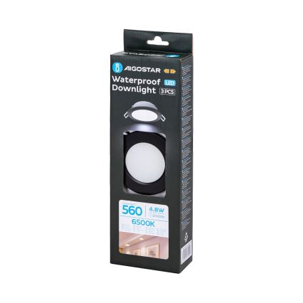 Aigostar - KOMPLEKT 3x LED Süvistatav välivalgusti LED/4,8W/230V 6500K IP65 must