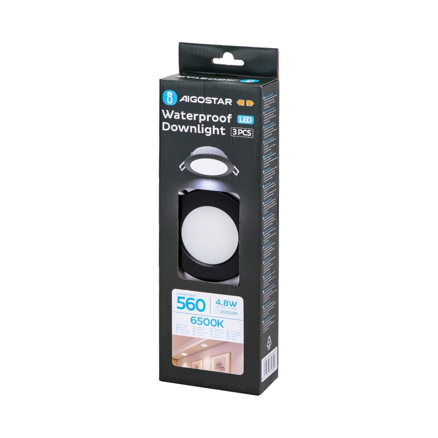 Aigostar - KOMPLEKT 3x LED Süvistatav välivalgusti LED/4,8W/230V 6500K IP65 must
