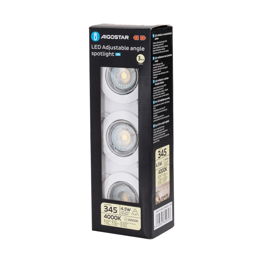 Aigostar - Komplekt 3x LED-süvistatavat laevalgustit, 1x GU10/4,5W/230V, 4000K, valge