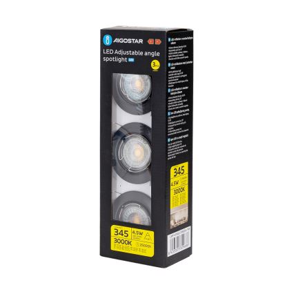 Aigostar - Komplekt 3x LED süvistatavat laevalgustit 1xGU10/4,5W/230V 3000K must