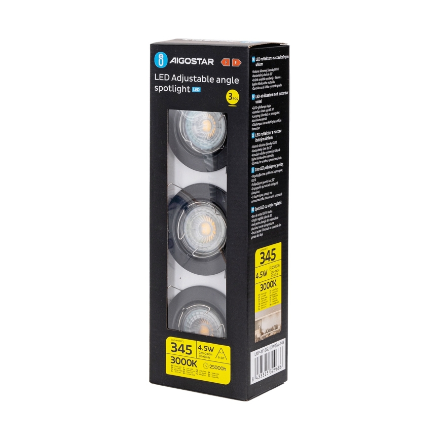 Aigostar - Komplekt 3x LED süvistatavat laevalgustit 1xGU10/4,5W/230V 3000K must