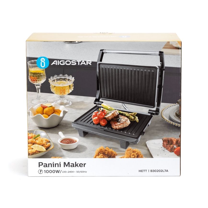 Aigostar - Kontaktgrill 1000W/230V must/matt kroom