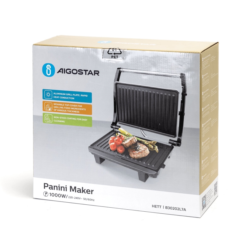 Aigostar - Kontaktgrill 1000W/230V must/matt kroom