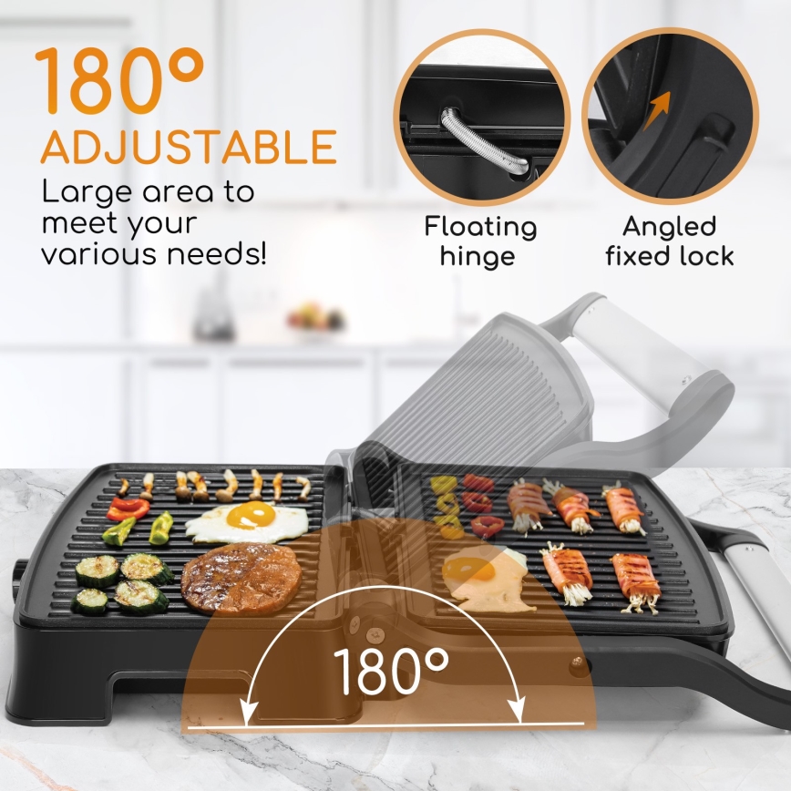 Aigostar - Kontaktgrill 1500W/230V matt kroom/must