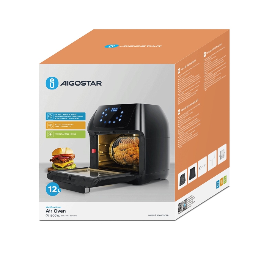 Aigostar - Kuumaõhuahi 1400W/230V 12l must