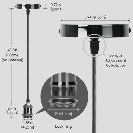 Aigostar - Laadimiskaabel 1xE27/60W/230V antratsiit