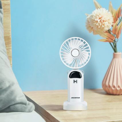 Aigostar - Laetav käes hoitav ventilaator 4W/5V 1200mAh valge