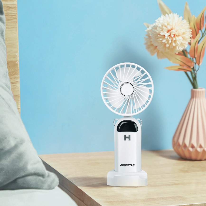 Aigostar - Laetav käes hoitav ventilaator 4W/5V 1200mAh valge