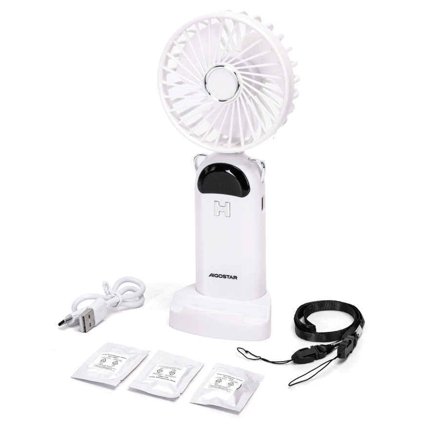Aigostar - Laetav käes hoitav ventilaator 4W/5V 1200mAh valge