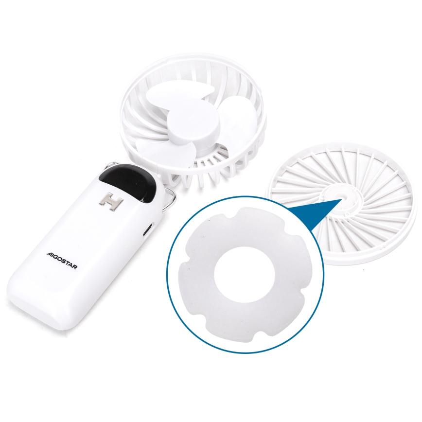 Aigostar - Laetav käes hoitav ventilaator 4W/5V 1200mAh valge