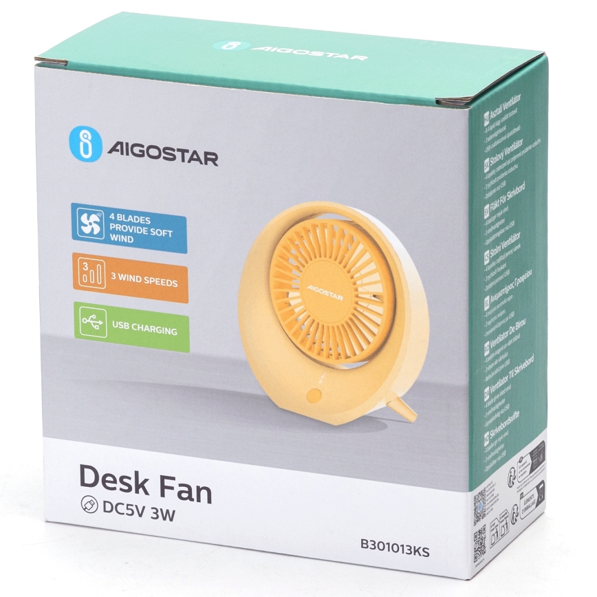 Aigostar - Laetav lauaventilaator 3W/5V 1200mAh USB oranž